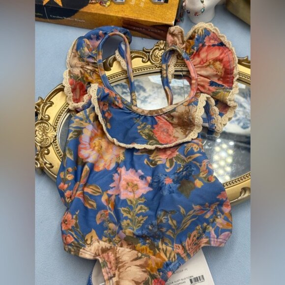 🆕 ZIMMERMANN KIDS 🧿 NWT August Trim Scoop 1PC, Dusty Blue Floral - Sz 1Y - Picture 6 of 12